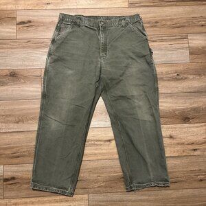 Men's Carhartt Duck Canvas Carpenter Jeans SZ 40x30 Green B11 MOS USA Made